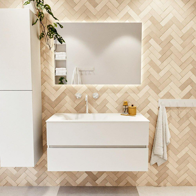 MONDIAZ VICA 100cm badmeubel onderkast Talc 2 lades. Wastafel CLOUD links 1 kraangat, kleur Talc.