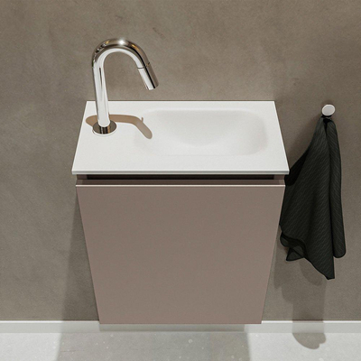 MONDIAZ TURE Fonteinset - 40x23x50cm - 1 kraangat - 1 deur - smoke mat - Wasbak rechts - Solid Surface Wit