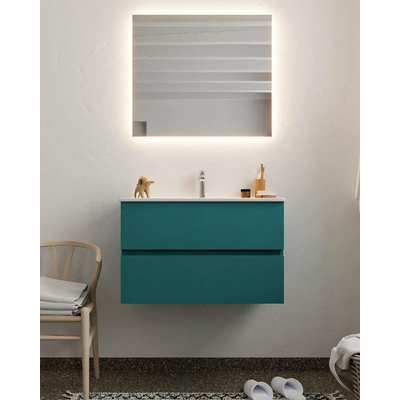 MONDIAZ VICA Badkamermeubelset - 80cm - 2 lades - wasbak Denia midden - 1 kraangat - solid surface smag