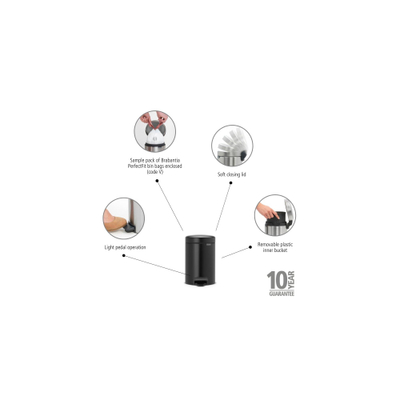 Brabantia NewIcon Pedaalemmer - 3 liter - kunststof binnenemmer - matt black