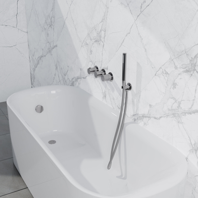 Fortifura Nebbio Badcombinatie-set - thermostaatkraan - inbouwdeel - inbouw uitbreiding - wandaansluitbocht - gladde doucheslang - staaf handdouche - badafvoer opbouw - chroom