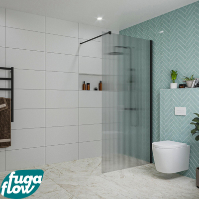 FugaFlow Eccelente Vetro inloopdouche badkamer - 100x200cm - ribbelglas - wandarm - mat zwart