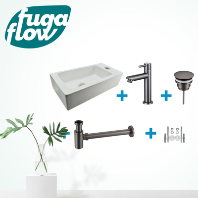 FugaFlow Eccelente Sobrado Badkamer Fonteinset - rechts - 1 kraangat - fonteinkraan gepolijst gunmetal - wit