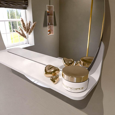 Mondiaz SPOT Badkamerspiegel - rond 50cm - spiegelplanchet - kleur Talc