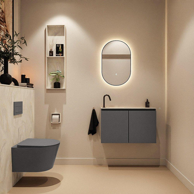 MONDIAZ TURE-DLUX 80cm toiletmeubel Dark Grey. EDEN wastafel Ostra positie links. Met 1 kraangat.