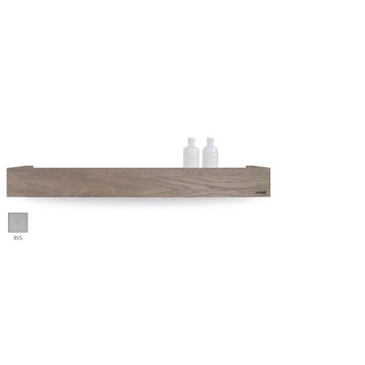 Looox Wood collection shelf BoX 90cm met bodemplaat rvs geborsteld eiken RVS geborsteld
