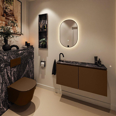 MONDIAZ TURE-DLUX 100cm toiletmeubel Rust. EDEN wastafel Lava positie links. Met 1 kraangat.