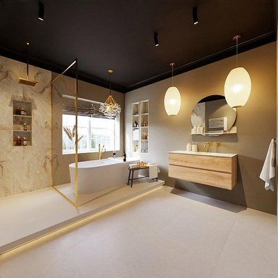 MONDIAZ VICA-DLUX Badkamermeubelset - 110cm - onderkast washed oak - 2 lades - inbouw wastafel cloud rechts - zonder kraangaten - 60cm hoge versie - frape