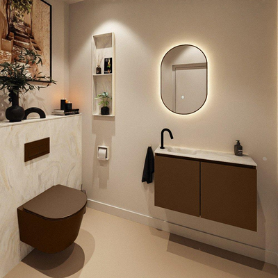 MONDIAZ TURE-DLUX 80cm toiletmeubel Rust. EDEN wastafel Ostra positie links. Met 1 kraangat.