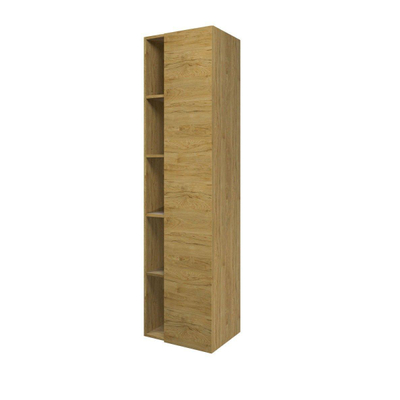 Proline Hoge kast met schap 1 deur 5 schappen en inclusief 4 glazen planchettes 45x35x169cm Ideal oak