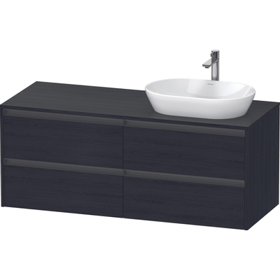 Duravit Ketho 2 wastafelonderbouwkast incl. consoleplaat met 4 laden voor waskom rechts 140x55x56.8cm met handgrepen antraciet eiken zwart mat