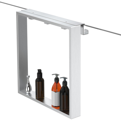Fortifura Galeria schap met 4 haken - voor douchewand - 50x50x6.5cm - geborsteld RVS