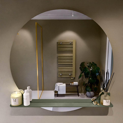 Mondiaz SPOT Badkamerspiegel - rond 110cm - spiegelplanchet - kleur Army