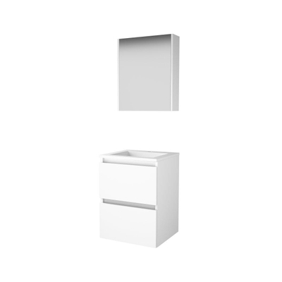 Basic-Line Comfort 46 badkamermeubelset - 50x46cm - greeploos - 2 lades - acryl wastafel - 1 kraangat - Spiegelkast - MDF lak Ice White