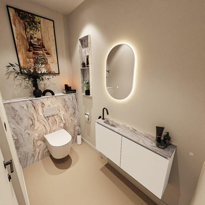 MONDIAZ TURE-DLUX 100cm toiletmeubel Talc. EDEN wastafel Glace positie links. Met 1 kraangat.