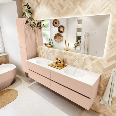 MONDIAZ Vica Badkamermeubelset - 180cm - onderkast rosee - 4 lades - wastafel moon dubbel - zonder kraangaten - 60cm hoge versie - talc