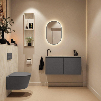 MONDIAZ TURE-DLUX 100cm toiletmeubel Dark Grey. EDEN wastafel Ostra positie links. Met 1 kraangat.