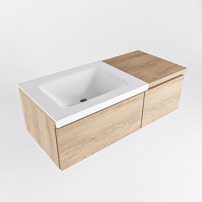 Mondiaz BUKLA Badkamermeubelset - 100x45x34cm - 1 kraangat - wasbak links - solid surface - Talc - greeploos - 2 lades - Melamine - Washed Oak