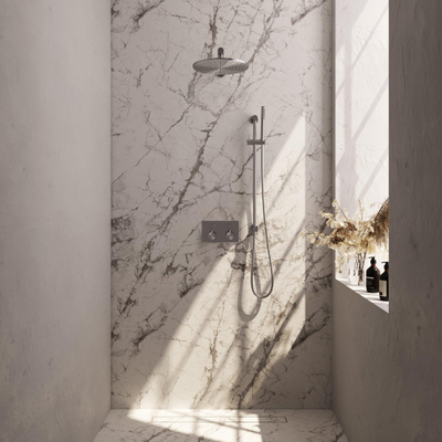 BRAUER Brushed Edition Thermostatische Regendouche inbouw - drukknoppen - SET 62 - 30cm hoofddouche - rechte muurarm - staaf handdouche - doucheslang - geïntegreerde glijstang - RVS geborsteld PVD