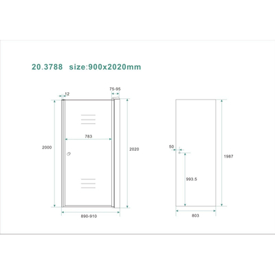 Wiesbaden Between nisdeur 900 x 2000 x 8 mm nano rookglas/chroom