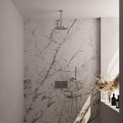 BRAUER Chrome Carving Thermostatische Regendouche inbouw - drukknoppen - SET 53 - 20cm hoofddouche - plafondarm - staaf handdouche - doucheslang - wandaansluitbocht - chroom