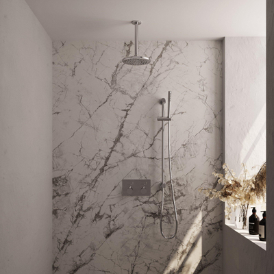 BRAUER Chrome Edition Thermostatische Regendouche inbouw - drukknoppen - SET 65 - 20cm hoofddouche - plafondarm - staaf handdouche - doucheslang - geïntegreerde glijstang - chroom