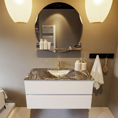 Mondiaz VICA-DLUX Badkamermeubelset - 100cm - talc - 2 lades - Inbouw wastafel CLOUD - midden - 1 kraangat - kleur Lava - XL versie 60cm hoog