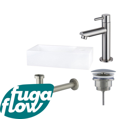 FugaFlow Eccelente Arredo fonteinset - 36x18.5x9cm - 1 kraangat - solid surface - fonteinkraan RVS geborsteld - mat wit -