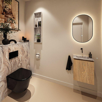 MONDIAZ TURE-DLUX 40cm toiletmeubel Washed Oak. EDEN wastafel Glace positie midden. Zonder kraangat.
