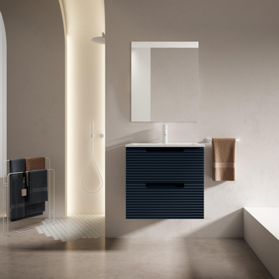 Adema Prime Balance Badkamermeubelset - 60x55x45cm - 1 rechthoekige keramische wasbak wit - 1 kraangat - 2 lades - rechthoekige spiegel - mat marine blauw