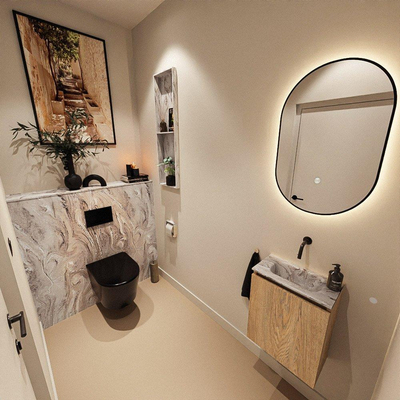 MONDIAZ TURE-DLUX 40cm toiletmeubel Washed Oak. EDEN wastafel Glace positie midden. Zonder kraangat.