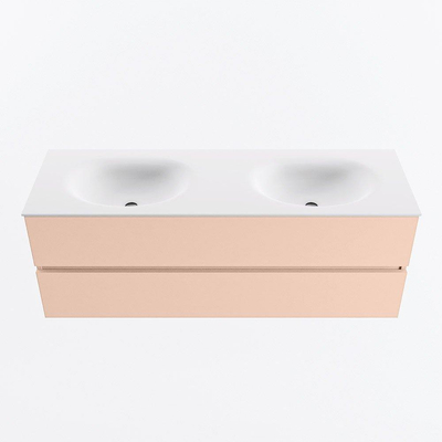 MONDIAZ VICA Badkamermeubelset - 140cm - onderkast rosee- 2 lades - wastafel moon dubbel - zonder kraangaten - 60cm hoge versie - talc