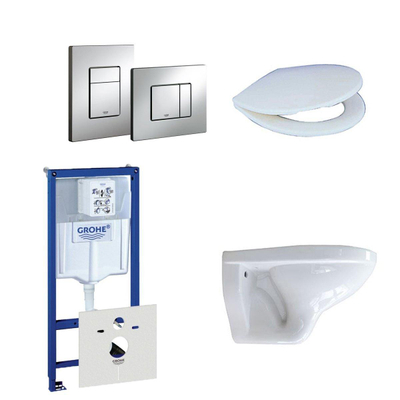 Adema Classico toiletset bestaande uit inbouwreservoir, toiletpot, toiletzitting en bedieningsplaat chroom