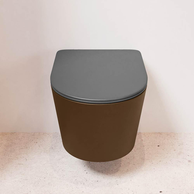 MONDIAZ LAVIE wandclosetpack - 36x53cm - diepspoel - rimless - Rust (bruin) - softclose - quick-release - toiletzitting - Dark grey (grijs)