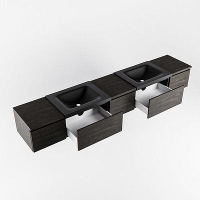 MONDIAZ BUKLA 240cm badmeubel met module 40 kleur Dark Brown met 5 lades. Wastafel CLOUD dubbel 2 kraangaten kleur Urban.