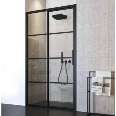 Sealskin Soho schuifdeur links 120x210cm voor in nis met mat zwart profiel en helder glas