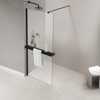 Fortifura Galeria handdoekrek voor inloopdouche - klemmen - inkortbaar - mat zwart