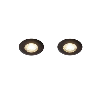 QAZQA Ulo Inbouwspot - set van 2 - 8.2x8.2cm - incl. LED - 3 staps dimbaar - IP44 - rond - mat zwart
