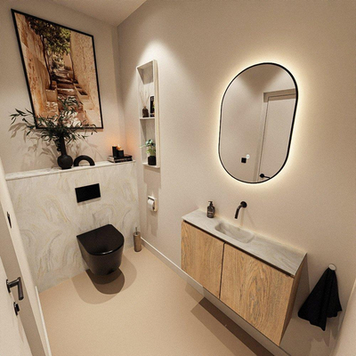 MONDIAZ TURE-DLUX 80cm toiletmeubel Washed Oak. EDEN wastafel Ostra positie midden. Zonder kraangat.