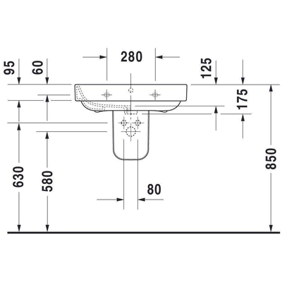 Duravit Happy d.2 wastafel 65x49,5cm 1 kraangat overloop wit