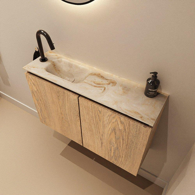MONDIAZ TURE-DLUX 80cm toiletmeubel Washed Oak. EDEN wastafel Frappe positie links. Met 1 kraangat.