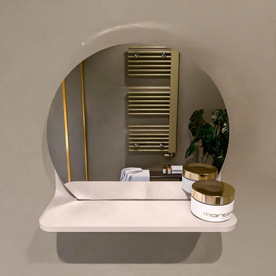 Mondiaz SPOT Badkamerspiegel - rond 30cm - spiegelplanchet - kleur Rosee