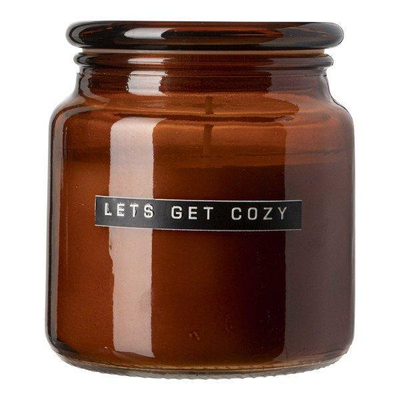 Wellmark Geurkaars Groot bruin glas Cedarwood tekst LET'S GET COZY