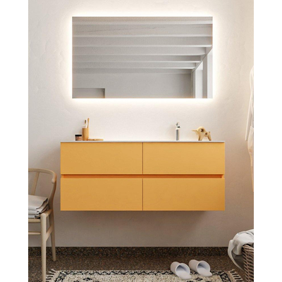 MONDIAZ VICA Badkamermeubelset - 120cm - 4 lades - wasbak Moon rechts - 1 kraangat - solid surface ocher