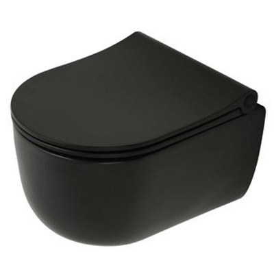 Plieger Kansas Toiletset - UP320 inbouwreservoir - compact - wandcloset - pressalit slim zitting - softclose - mat zwarte bedieningsplaat - ronde knoppen - mat zwart