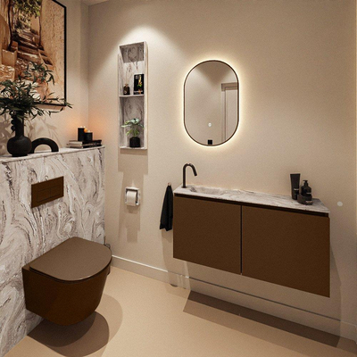 MONDIAZ TURE-DLUX 100cm toiletmeubel Rust. EDEN wastafel Glace positie links. Met 1 kraangat.