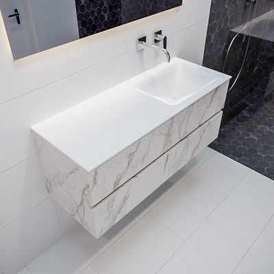 MONDIAZ VICA Badkamermeubelset - 120cm - 4 lades - wasbak Cloud rechts - 0 kraangaten - solid surface carrara marmer