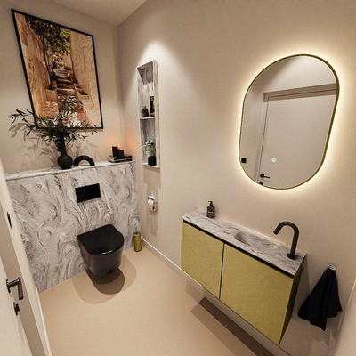 MONDIAZ TURE-DLUX 80cm toiletmeubel Oro. EDEN wastafel Glace positie rechts. Met 1 kraangat.