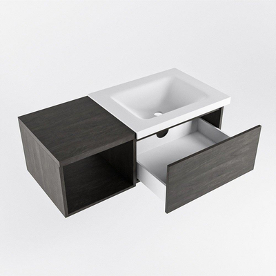 Mondiaz BUKLA 100cm badmeubel met open module 40 kleur Dark Brown met 1 lade. Wastafel CLOUD rechts 1 kraangat kleur Talc.