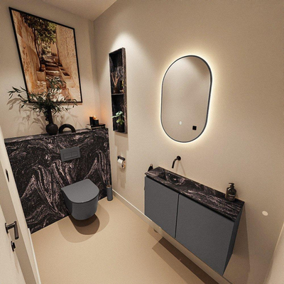 MONDIAZ TURE-DLUX 80cm toiletmeubel Dark Grey. EDEN wastafel Lava positie links. Zonder kraangat.